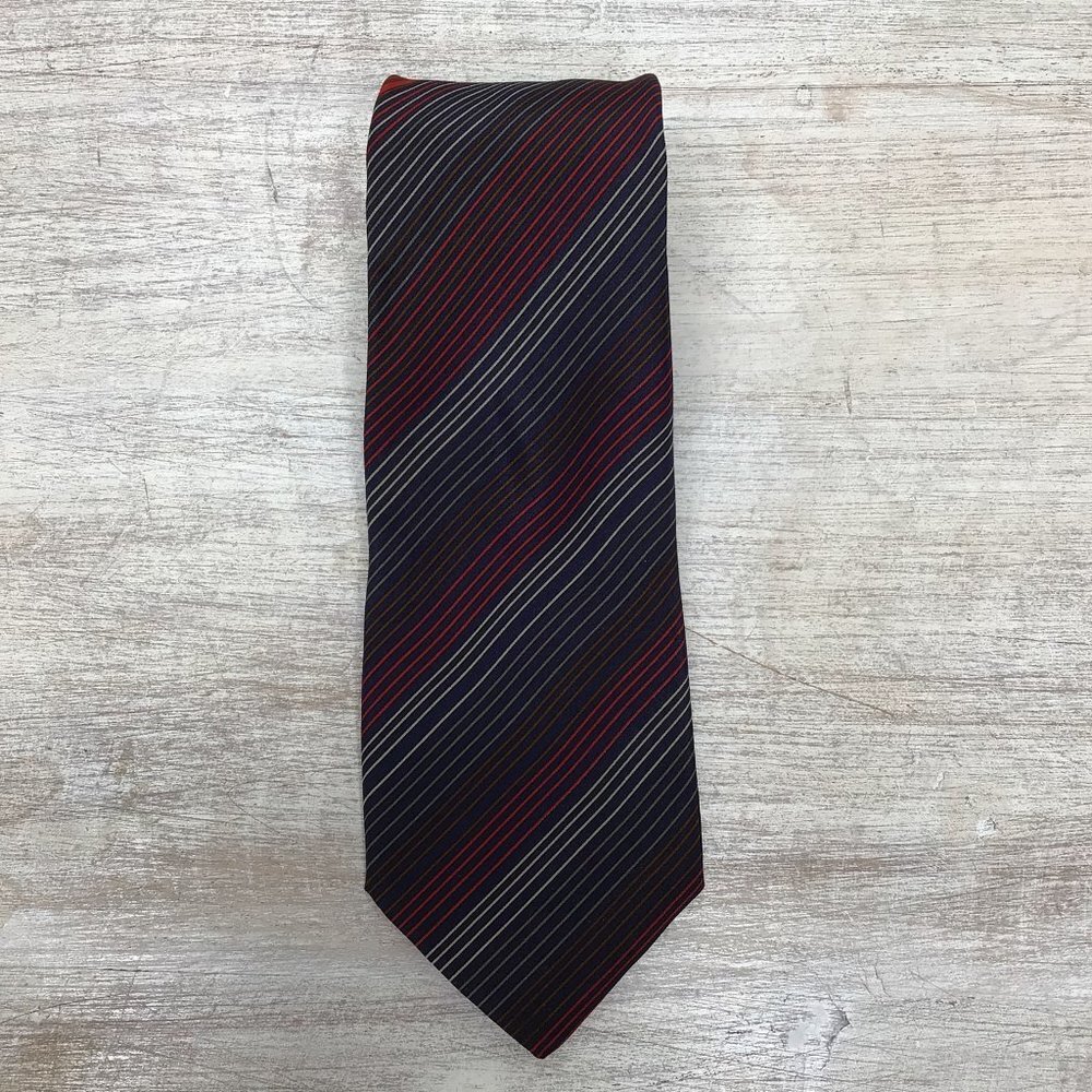 MARIO VALENTINO Navy, Red, & Brown Striped Men's Silk Necktie